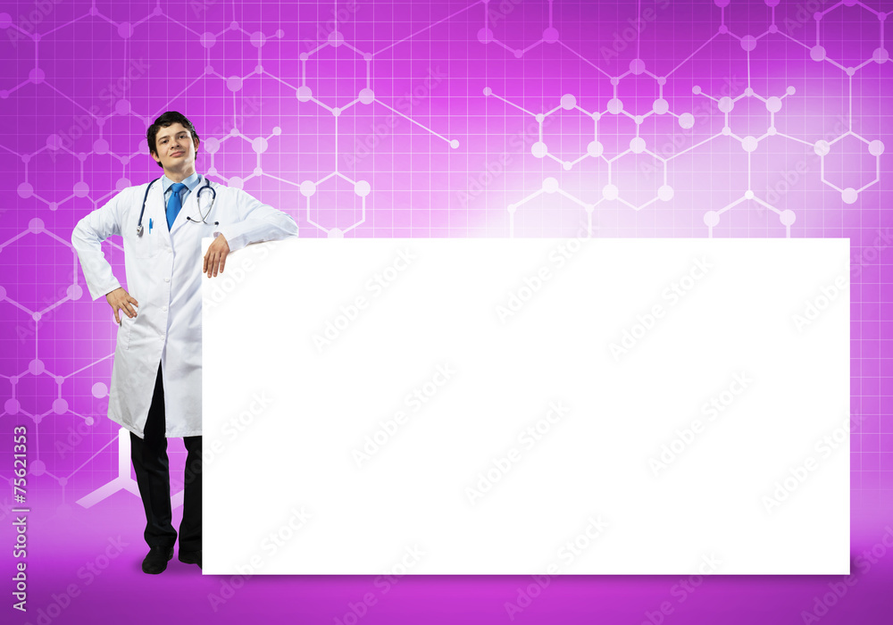 Doctor with banner