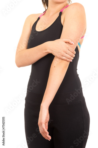 young beautiful woman with elbow arm pain