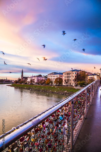 Padlocks of love on a bridge of Salzburg