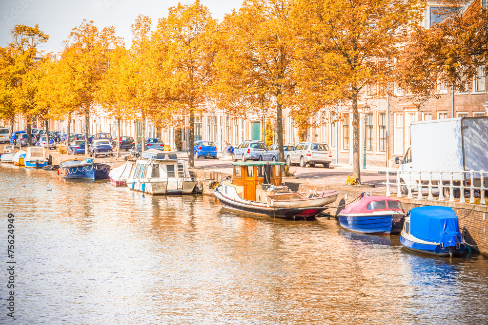 Canal in Amsterdam during the autum