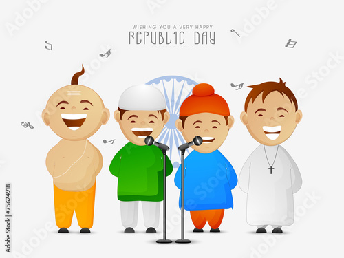 Cute kids of different religion celebrating Indian Republic Day.