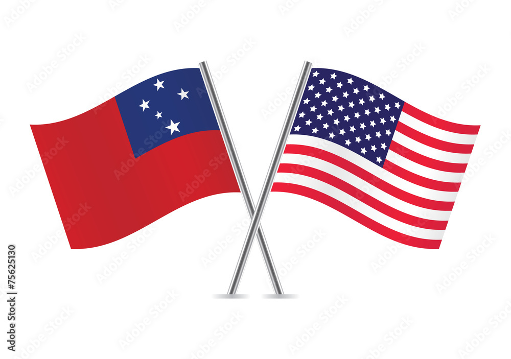 American and Samoa flags. Vector illustration.