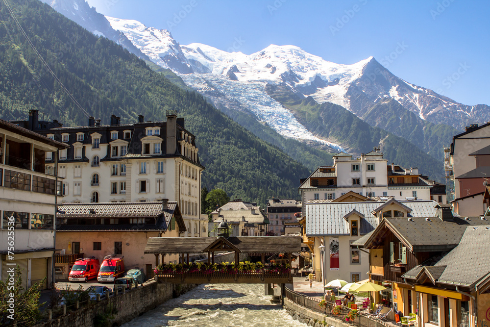 View from Chamonix to Mont Blanc Glacier