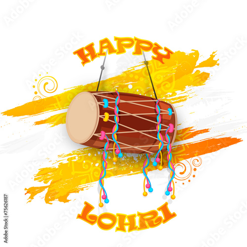 Punjabi festival, Happy Lohri celebration with decorated drum.