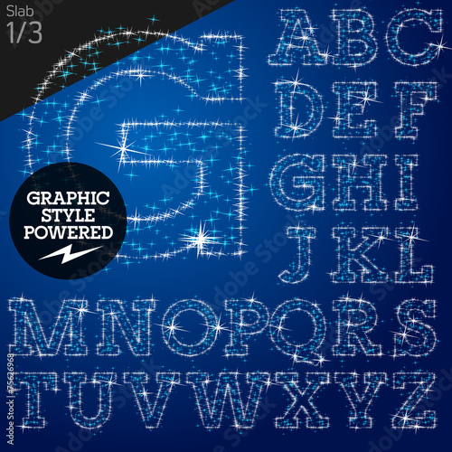 Vector christmas font characters of a shining stars. Slab