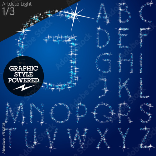 Vector christmas font characters of a shining stars. Light