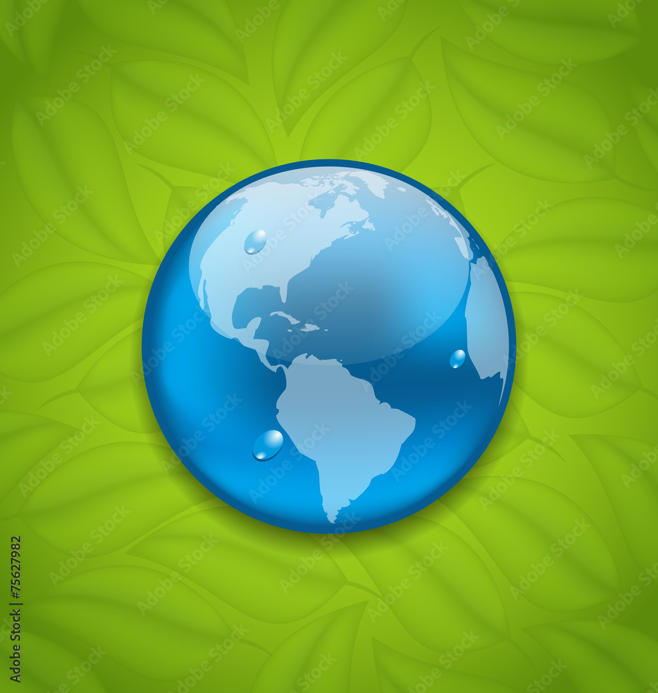 Planet Earth on green leaves texture Planet Earth on green leaves texture