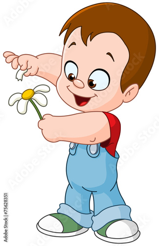 Little kid playing she loves me she loves me not with flower