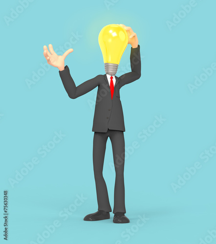 3d businessman with light bulbs