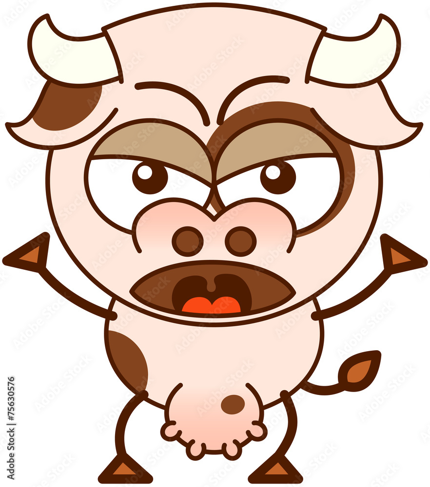 Fototapeta premium Cute cow feeling angry and protesting