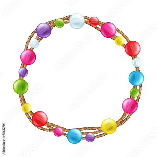 Colorful glass beads decoration round frame.