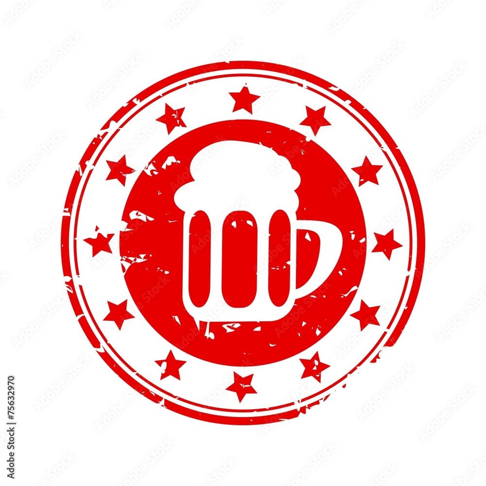 Red stamp with beer jug and stars - illustration Red stamp with beer jug and stars - illustration