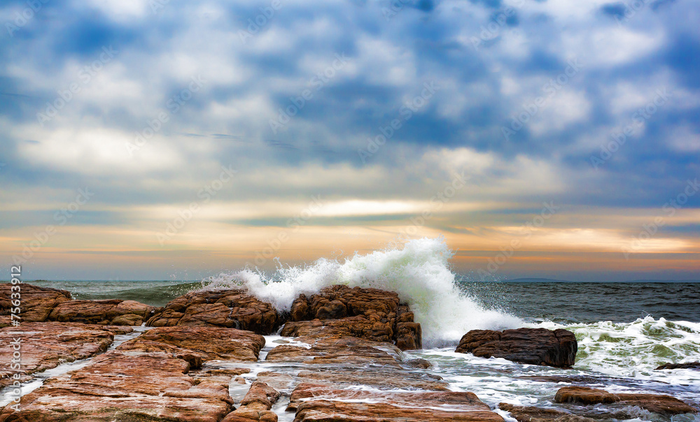 Waves washing over rocks at Southwest Harbor, Maine