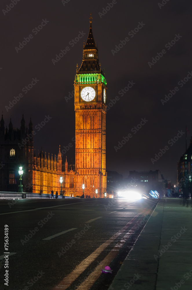 Big Ben and Westminster Bridge at night