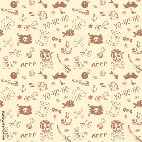 Hand drawn pirates seamless background.