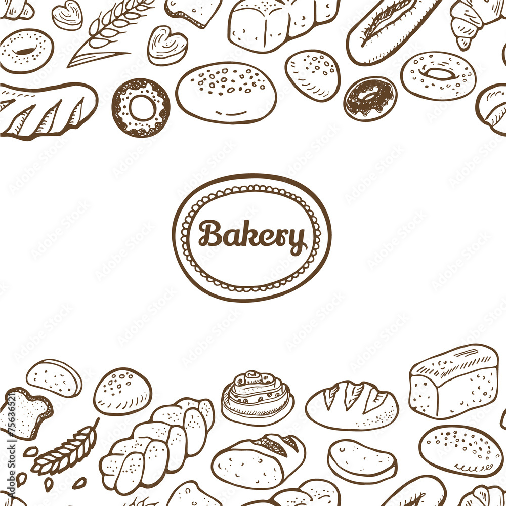 Hand drawn seamless bakery border. Hand drawn seamless bakery border.