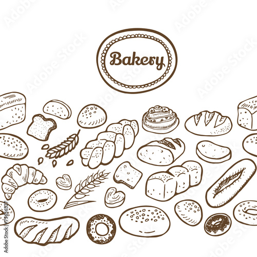 Hand drawn seamless bakery border.