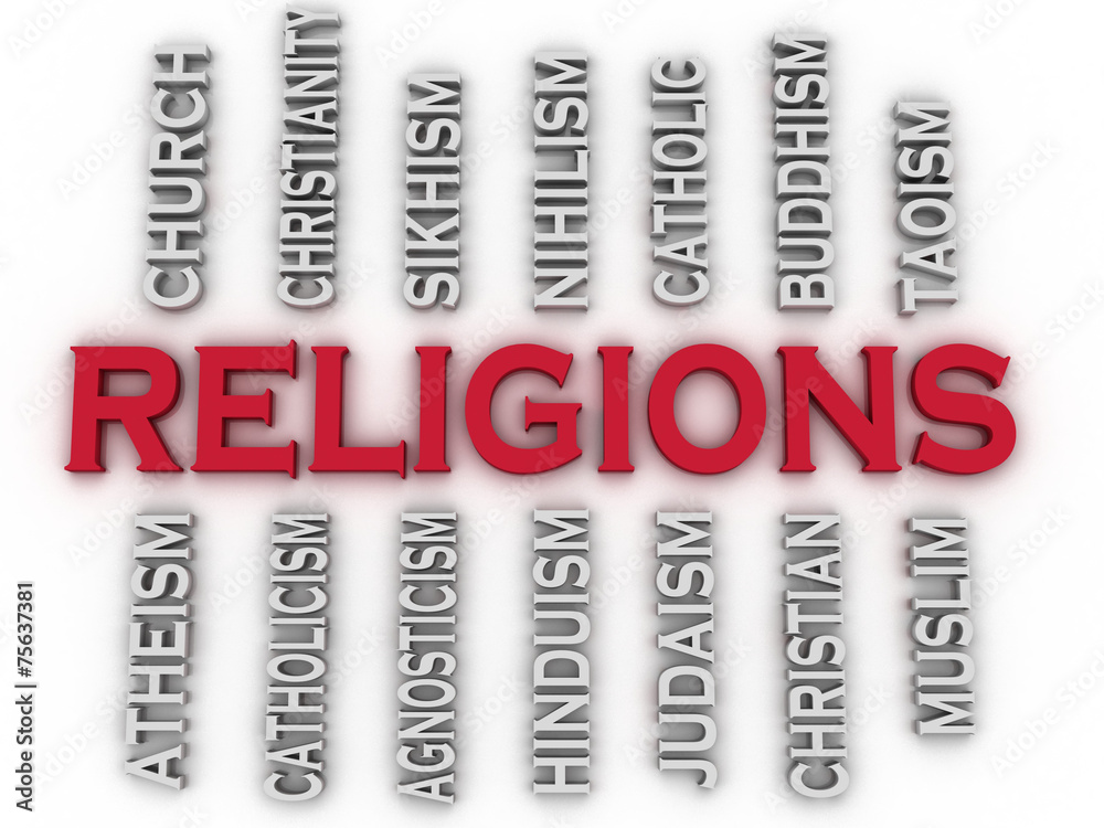 3d image Major religions of the world issues concept word cloud 3d image Major religions of the world issues concept word cloud