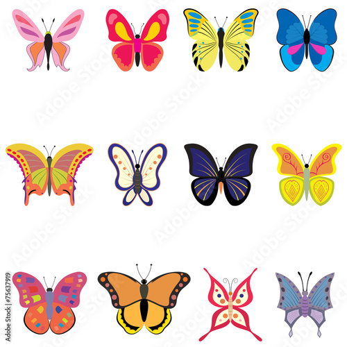 Set of colorful vector butterflies