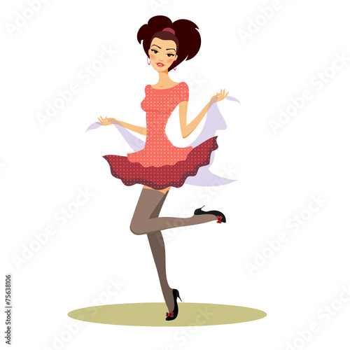 Beautiful girl dancing in retro party clothes