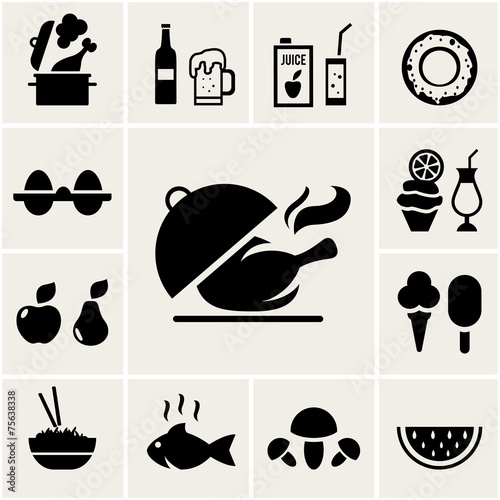 Set of black silhouette food icons