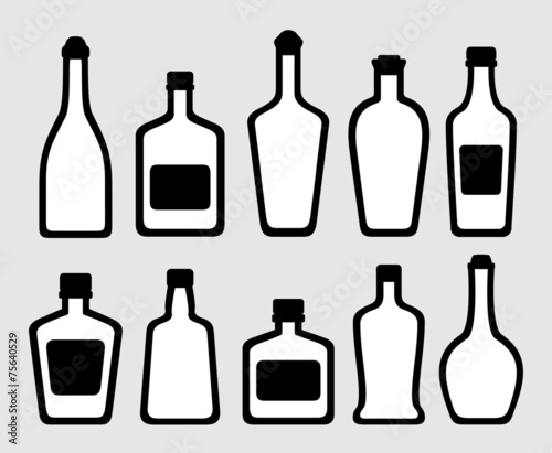isolated alcohol bottles set