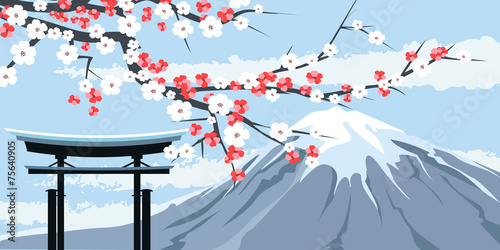 Graphic of Mount Fuji with Cherry Blossoms