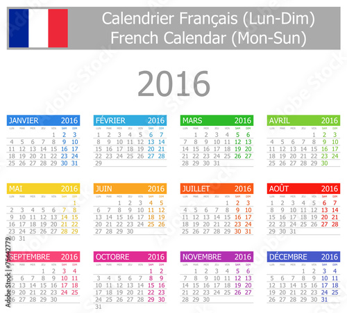 2016 French Type-1 Calendar Mon-Sun