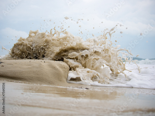 Waves crashing on the sand