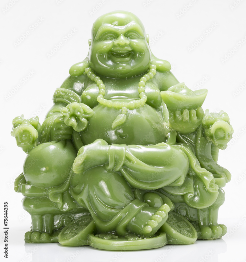 Laughing Green Fat Buddha Feng Shui in White background Laughing Green Fat Buddha Feng Shui in White background