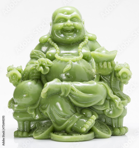 Laughing Green Fat Buddha Feng Shui in White background