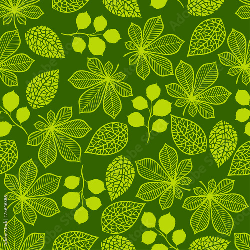 Pattern with stylized green leaves.
