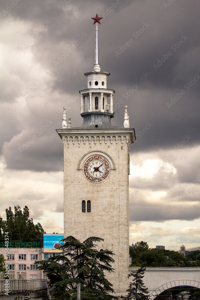 Clock tower of Simferopol railroad station, Russia