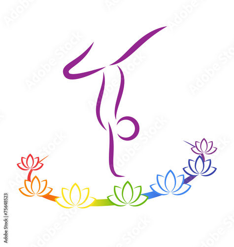 Emblem Yoga pose with chakra lotuses on grayscale background © Makkuro_GL