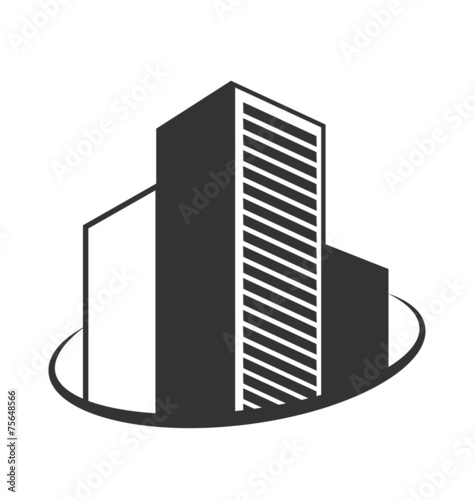 Emblem with buildings isolated on white background