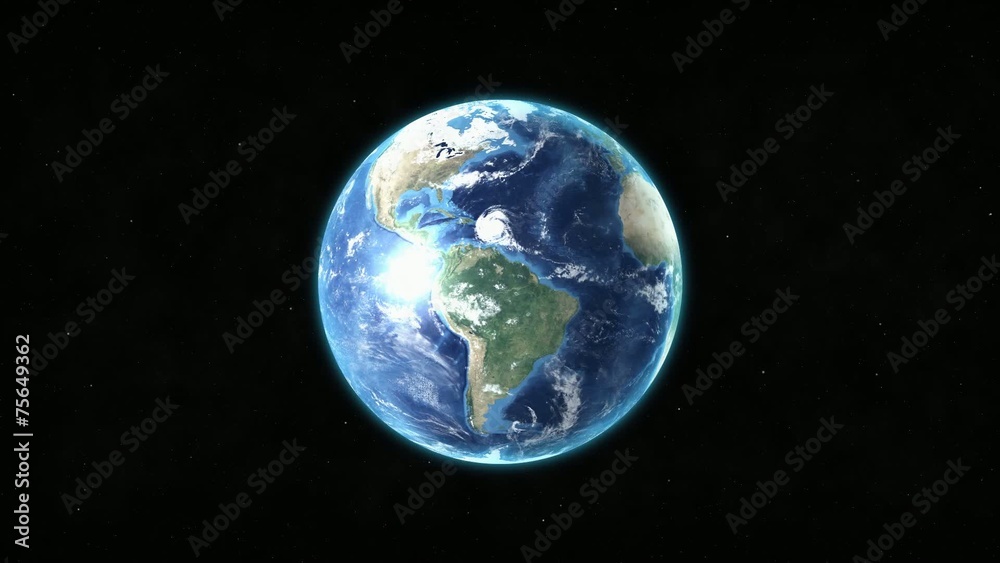 Realistic Earth rotating over space background Realistic Earth rotating over space background