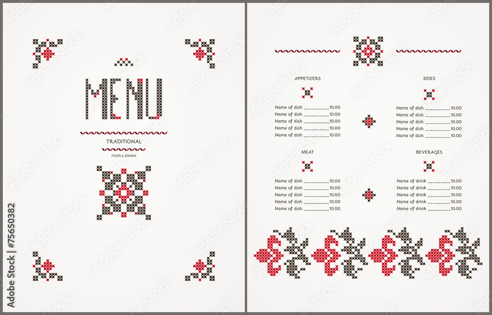 Menu design- traditional embroidered elements
