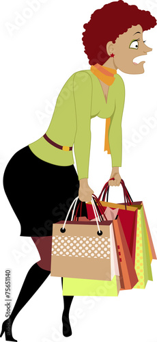Exhausted woman carrying shopping bags