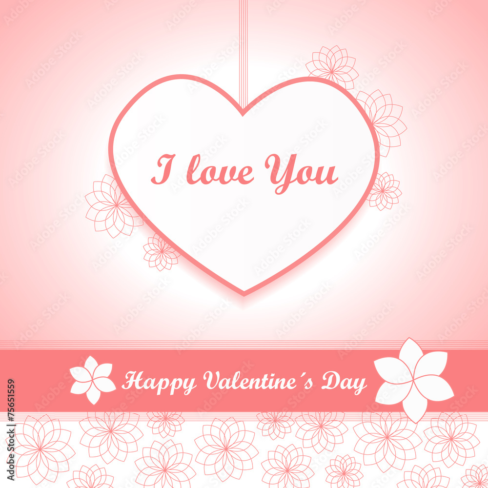 Valentines background - heart and flowers - pink vector