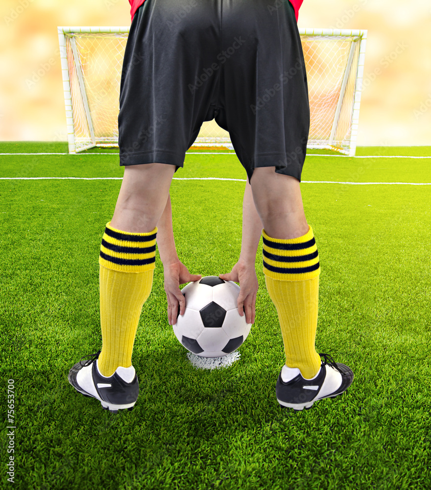 Fototapeta premium A soccer ball in front of goal
