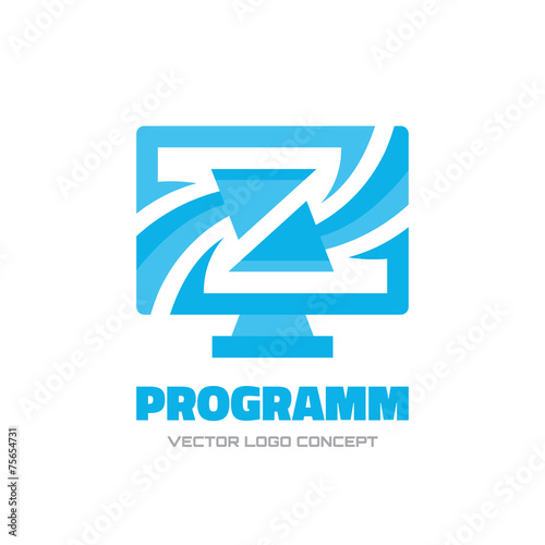 Program - vector logo. Computer monitor and arrows.