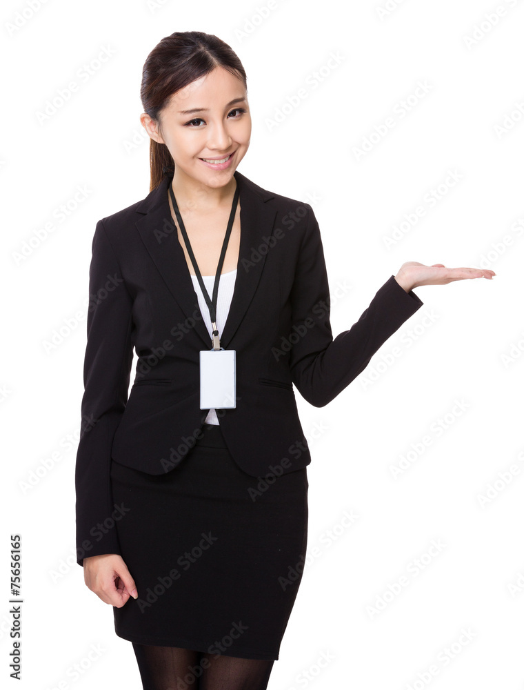 Businesswoman with hand presentation Businesswoman with hand presentation
