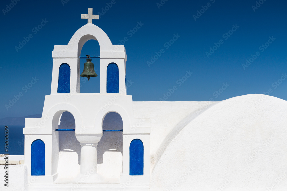 White Blue bell tower at Oia