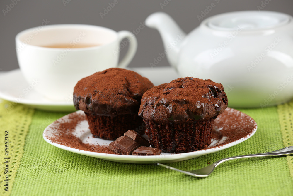 Yummy chocolate cupcake on table Yummy chocolate cupcake on table