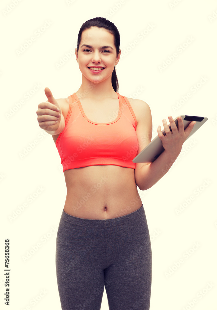 sporty woman with tablet pc computer sporty woman with tablet pc computer