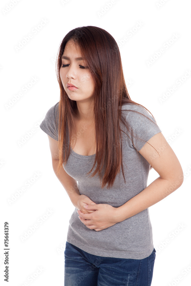 Young Asian woman got stomachache Young Asian woman got stomachache