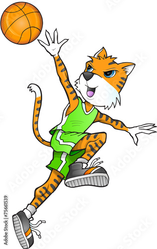 Fototapeta Naklejka Na Ścianę i Meble -  Tiger Basketball Player Vector Illustration Art