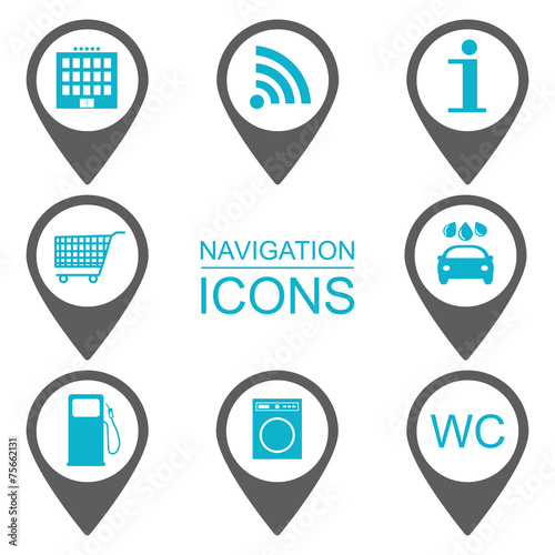 Navigation icons. Silhouette icons. Blue. vector