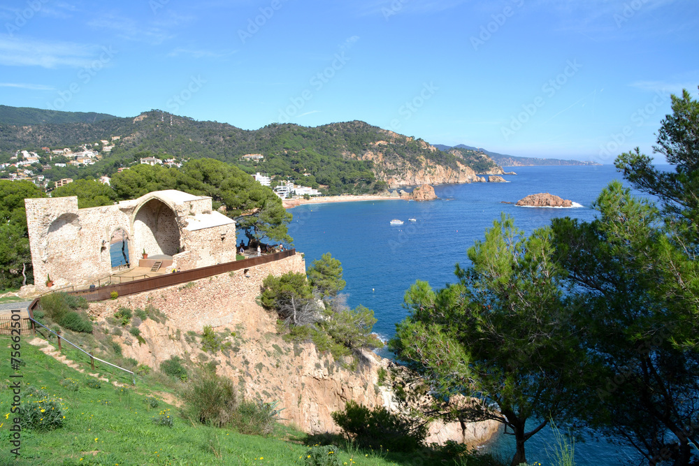 Fototapeta premium Ancient ruined church in fortress of Tossa de Mar, Girona Spain