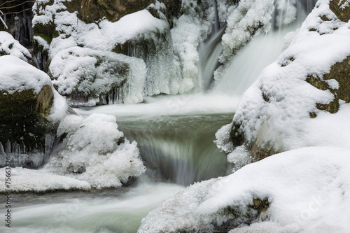 Waterfall covered in snow